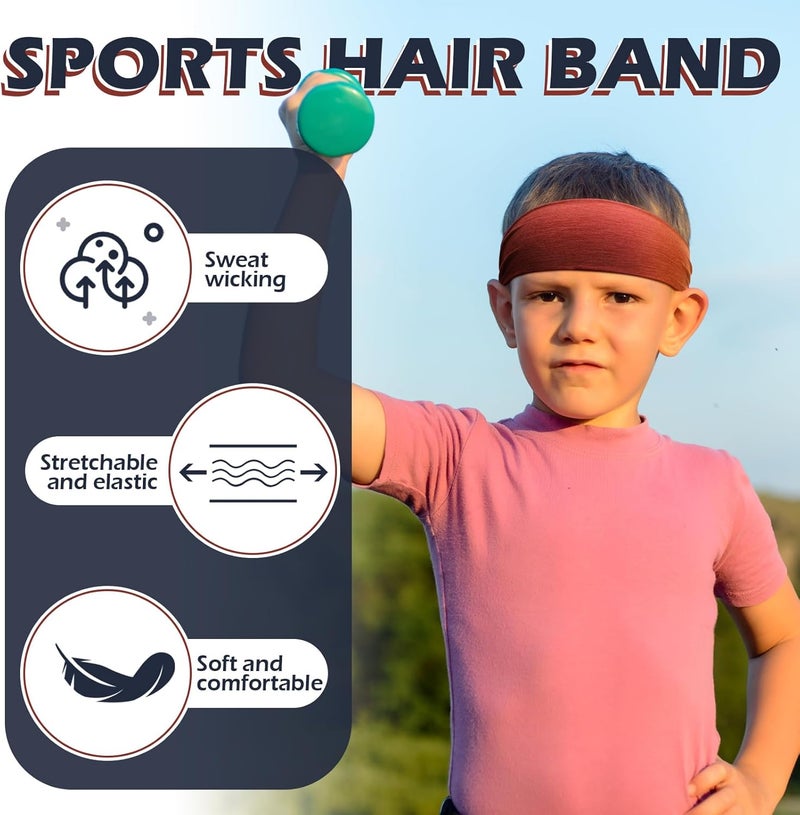 Haull 8 Pcs Sweatbands for Kids Boys Headbands Athletic Baseball Basketball Football Headbands Breathable Elastic Headband for Sports Running Exercise - Image 2